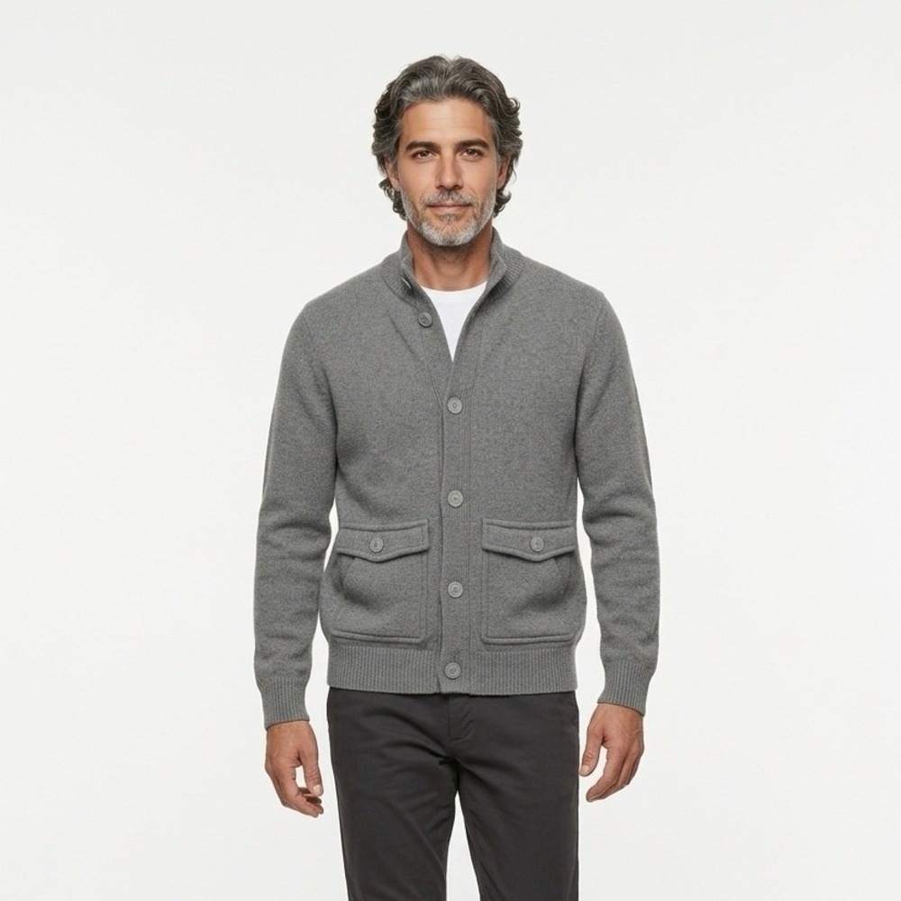 Cambridge Dry Goods Men's XL Grey Button Zip Front Wool Cardigan Preppy Timeless